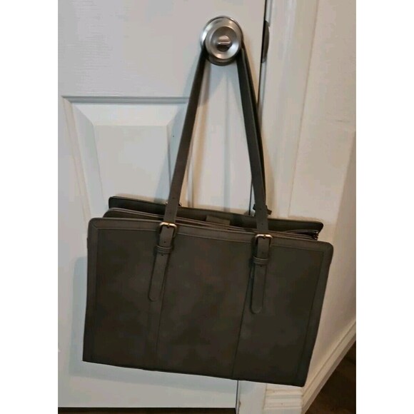 Laptop Bag Briefcase For Women Work Tote Leather Purse Gray Lots Of Pockets - Picture 13 of 16